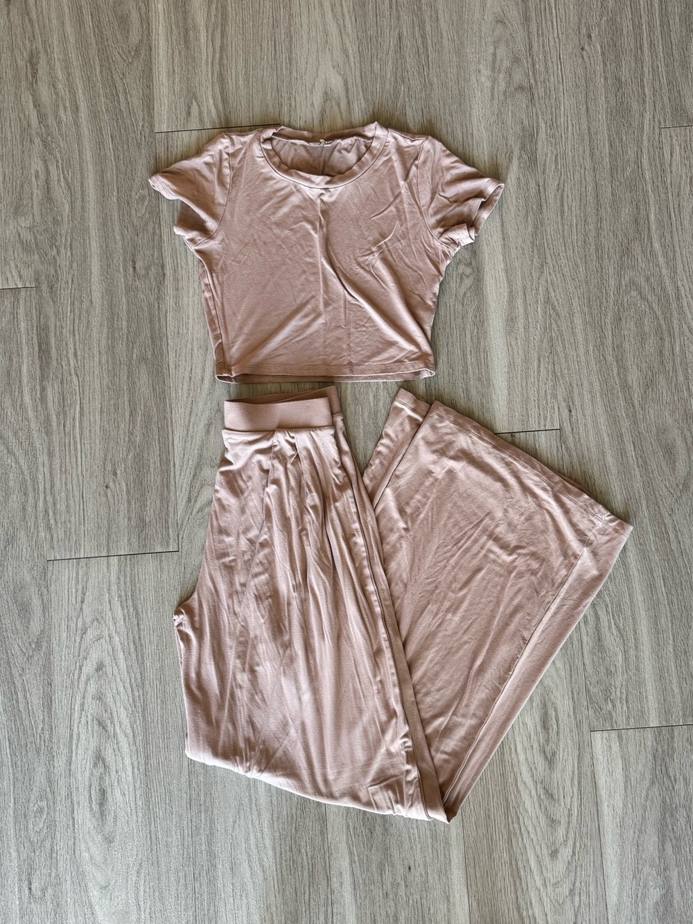 Two-Piece Blush Pink Lounge Set - Crop Top & Maxi Skirt